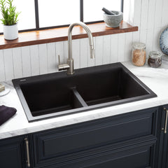 Algren 33" L Double Basin Drop-In Kitchen Sink in Midnight Black | product photo
