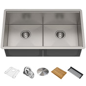 Kore™ Workstation 33-inch L Undermount 16 Gauge Stainless Steel Kitchen Sink with Accessories in Satin