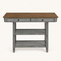 Front | antique-gray kitchen island centered on paper, oak-wood top, two drawers, two open shelves