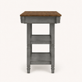 Side | true 90 degree profile showing the full depth, two open shelves and four legs