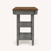 Side | true 90 degree profile showing the full depth, two open shelves and four legs