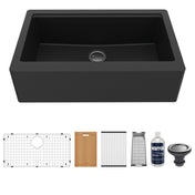 Farmhouse Apron Front Workstation Kitchen Sink, Single Bowl in Black