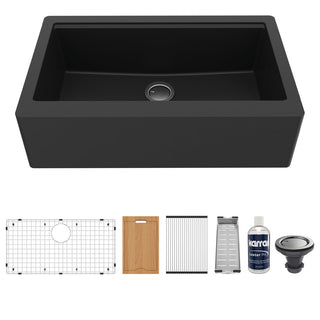 Farmhouse Apron Front Workstation Kitchen Sink, Single Bowl in Black