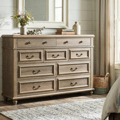 Farmhouse Dresser, 54 Inch Wide, Solid and Manufactured Wood with Wood Handles