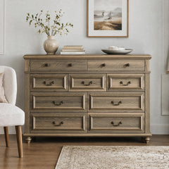 Farmhouse Dresser, 54 Inch Wide, Solid and Manufactured Wood with Wood Handles
