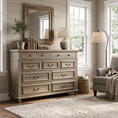 Farmhouse Dresser, 54 Inch Wide, Solid and Manufactured Wood with Wood Handles