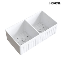 Farmhouse Kitchen Sink, 50/50 Double Bowl, Fireclay, White