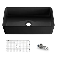 Farmhouse Kitchen Sink, Apron Front, Single Bowl, Fireclay, 36 Inch, Matte Black