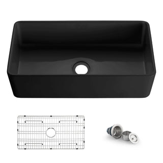 Apron Front Kitchen Sink, 36 in Single Bowl Fireclay in Matte Black