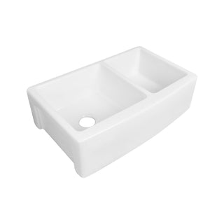 Farmhouse Kitchen Sink, Eclipse, Double Bowl 60/40 in White Ceramic