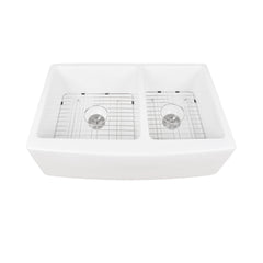 Farmhouse Kitchen Sink, Eclipse, 33 in. Double Bowl, Ceramic, White
