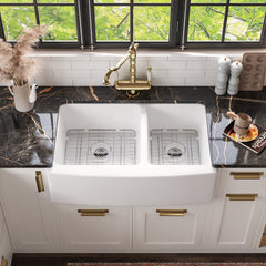 Farmhouse Kitchen Sink, Eclipse, 33 in. Double Bowl, Ceramic, White