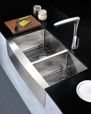 Farmhouse Kitchen Sink, Elysian, 32 in Single Bowl in Stainless Steel
