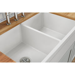 Farmhouse Kitchen Sink, Fireclay, Double Basin, 33 Inch, White Gloss