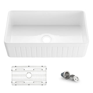 Farmhouse Kitchen Sink, Pillar, Single Bowl in Fireclay