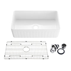 Farmhouse Kitchen Sink, Pillar, Single Bowl, Fireclay, 33 Inch