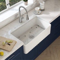 Farmhouse Kitchen Sink, Pillar, Single Bowl, Fireclay, 33 Inch