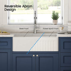 Farmhouse Kitchen Sink, Pillar, Single Bowl, Fireclay, 33 Inch