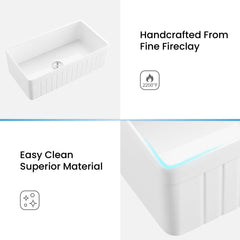 Farmhouse Kitchen Sink, Pillar, Single Bowl, Fireclay, 33 Inch