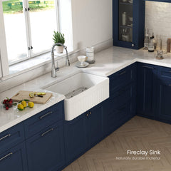 Farmhouse Kitchen Sink, Pillar, Single Bowl, Fireclay, 33 Inch