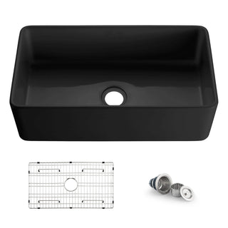 Farmhouse Kitchen Sink, Pure, Fireclay Single Bowl in Matte Black