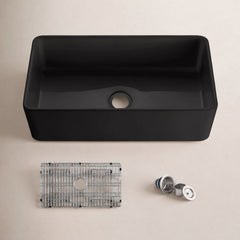 Farmhouse Kitchen Sink, Pure, Fireclay, Single Bowl, 33 in., Matte Black
