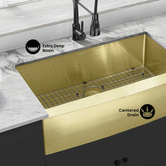 Farmhouse Kitchen Sink, Rivage, 36 x 21 Single Basin in Gold