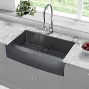 Farmhouse Kitchen Sink, Rivage, Single Basin in Black Stainless Steel