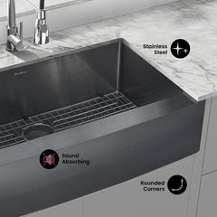 Farmhouse Kitchen Sink, Rivage, Single Basin in Black Stainless Steel