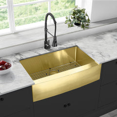 Farmhouse Kitchen Sink, Rivage, Single Basin in Gold Stainless Steel