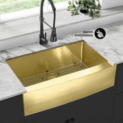 Farmhouse Kitchen Sink, Rivage, Single Basin in Gold Stainless Steel