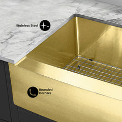 Farmhouse Kitchen Sink, Rivage, Single Basin in Gold Stainless Steel