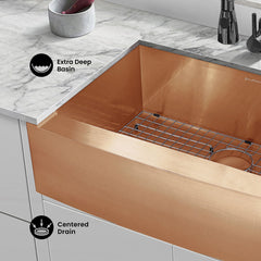 Farmhouse Kitchen Sink, Rivage, Single Basin in Rose Gold
