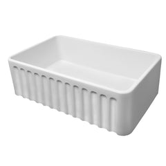 Farmhouse Kitchen Sink, Roman Floral, Single Bowl, Fireclay, 30 In, White