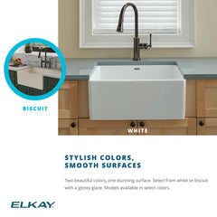 Farmhouse Kitchen Sink, Single Bowl, Fireclay, 25 x 19 In, White