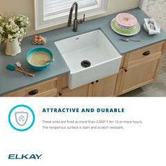Farmhouse Kitchen Sink, Single Bowl, Fireclay, 25 x 19 In, White