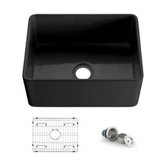Farmhouse Kitchen Sink, Single Bowl, Fireclay, Matte Black