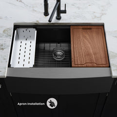 Farmhouse Kitchen Sink, Tourner, Single Basin in Black