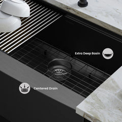Farmhouse Kitchen Sink, Tourner, Single Basin in Black