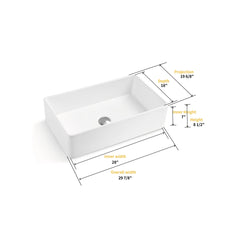 Farmhouse Kitchen Sink, Treviso, Single Bowl, Ceramic, 30 in, White