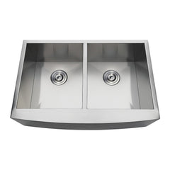 Farmhouse Kitchen Sink, Uptowne, Double Bowl in Brushed Stainless Steel