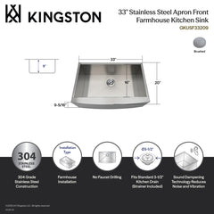 Farmhouse Kitchen Sink, Uptowne, Single Bowl in Brushed Stainless Steel