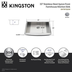 Farmhouse Kitchen Sink, Uptowne, Single Bowl in Brushed Stainless Steel