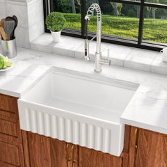 Farmhouse Kitchen Sink Workstation, Single Bowl, Apron Front, Ceramic, 30 Inch