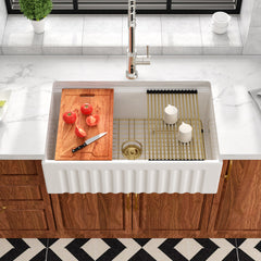 Farmhouse Kitchen Sink Workstation, Single Bowl, Apron Front, Ceramic, 30 Inch