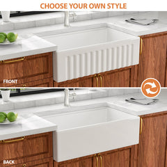 Farmhouse Kitchen Sink Workstation, Single Bowl, Apron Front, Ceramic, 30 Inch
