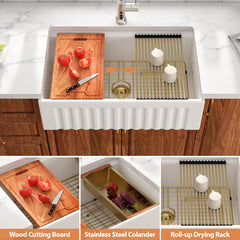 Farmhouse Kitchen Sink Workstation, Single Bowl, Apron Front, Ceramic, 30 Inch