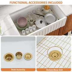 Farmhouse Kitchen Sink Workstation, Single Bowl, Apron Front, Ceramic, 30 Inch