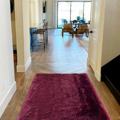 Faux Sheepskin Shag Area Rug, 9 ft 6 in x 12 ft 6 in with Black and Burgundy