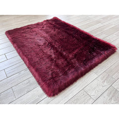 Faux Sheepskin Shag Area Rug, 9 ft 6 in x 12 ft 6 in with Black and Burgundy